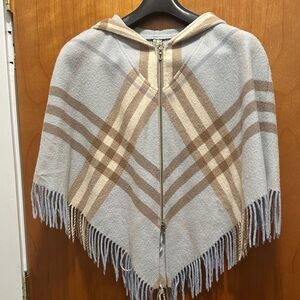 Burberry Plaid Hooded Poncho with Fringe
